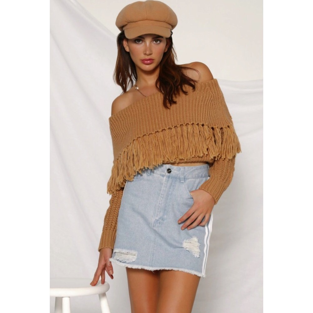 NEW! Off The Shoulder Fringe Sweater - Picture 2 of 6